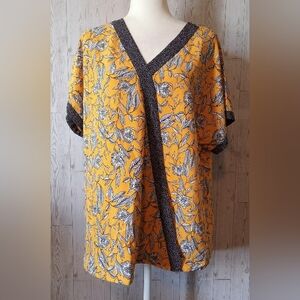 Christopher & Banks Floral V-Neck Yellow Top Women's Size XL